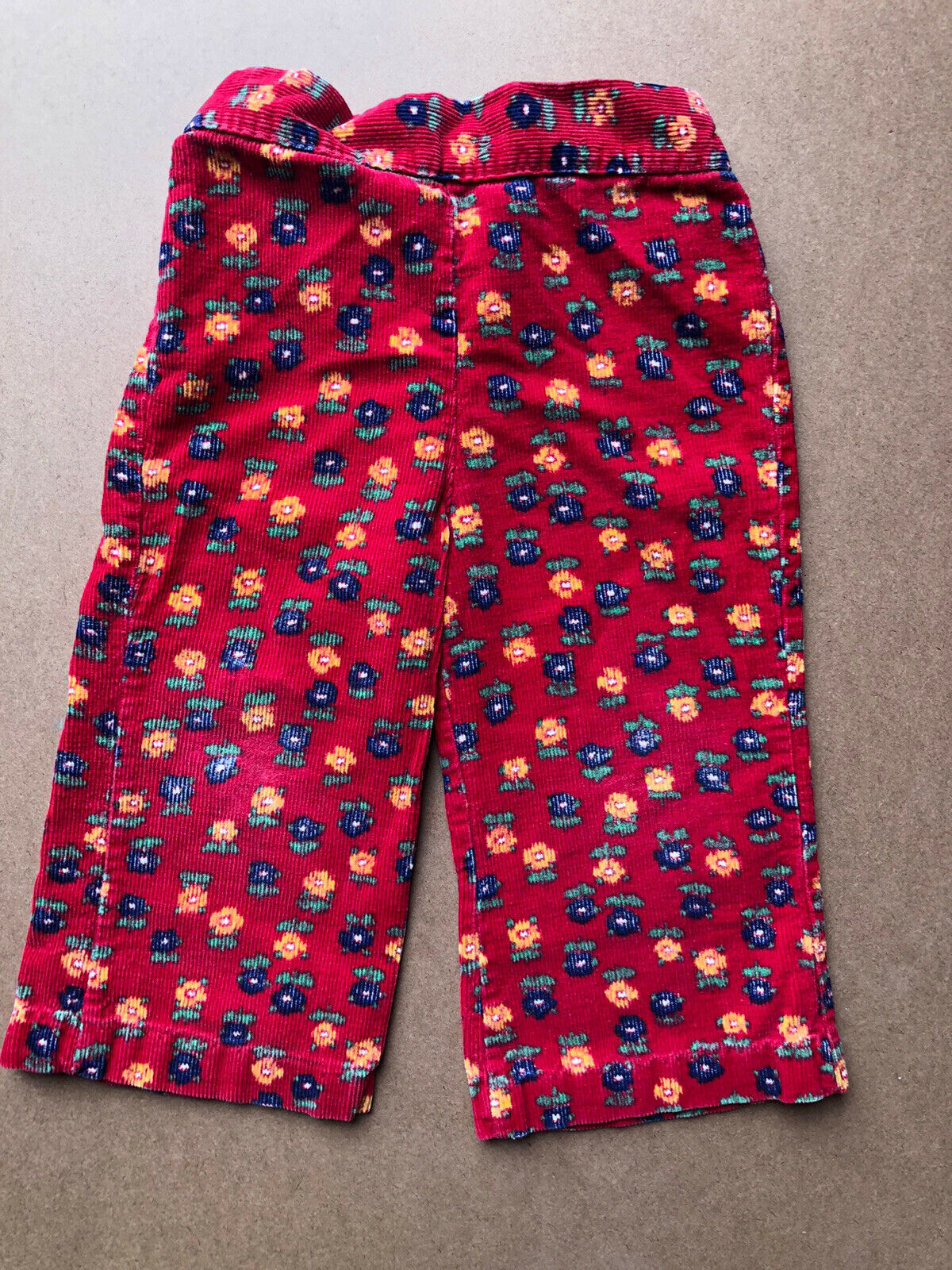 Vtg Toddler 2t Health-tex Bell-bottom Pants Red Floral Made In Usa